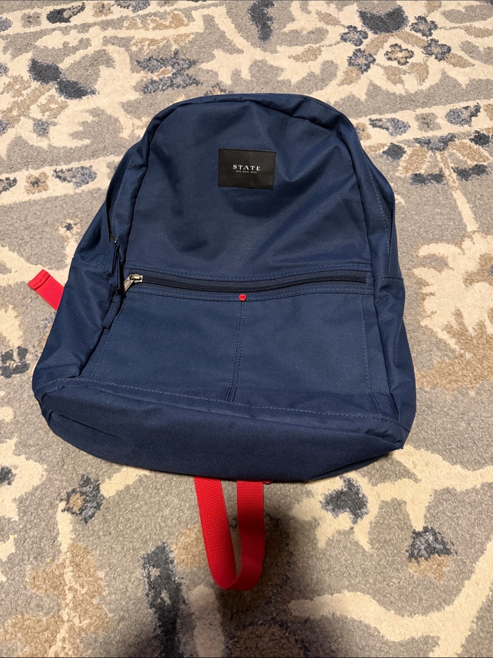 STATE Navy Backpack with Red Strap Accents